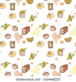 Breakfast items seamless vector pattern