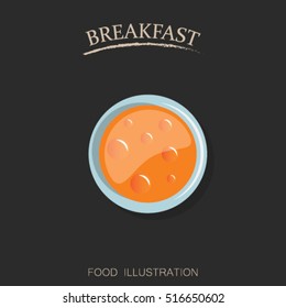 Breakfast juice vector illustration in flat style. Top view.