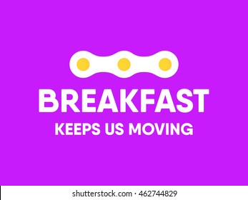 "breakfast keeps us going". Egg breakfast. egg flat icon isolated on yellow background. Scrambled egg. Fried egg making chain