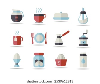 Breakfast and kitchen vector isolated icon set. Graph symbol for cooking web site and apps design, logo, app, UI