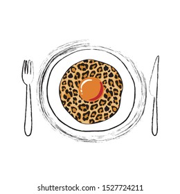 breakfast leopard fried egg on a plate, vector illustration isolated on white background.