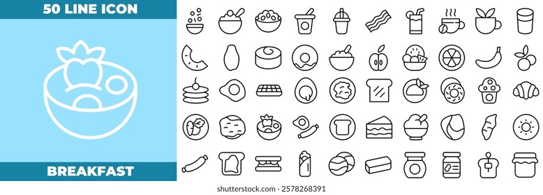 Breakfast Line Editable Icons set. Vector illustration in modern thin line style of breakfast icons: food, breakfast, menu, etc