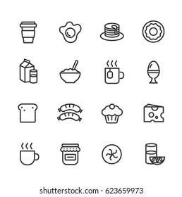 Breakfast. Line icon set.