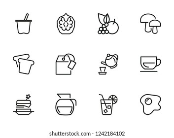 Breakfast line icon set. Set of line icons on white background. Food concept. Coffee, tea, bread. Vector illustration can be used for topics like food, cafe, breakfast
