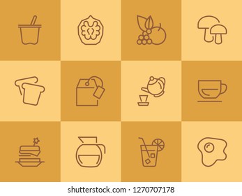 Breakfast line icon set. Set of line icons on white background. Food concept. Coffee, tea, bread. Vector illustration can be used for topics like food, cafe, breakfast