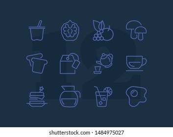 Breakfast line icon set. Set of line icons on white background. Food concept. Coffee, tea, bread. Vector illustration can be used for topics like food, cafe, breakfast