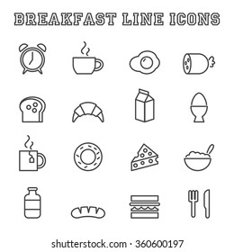 breakfast line icons, mono vector symbols