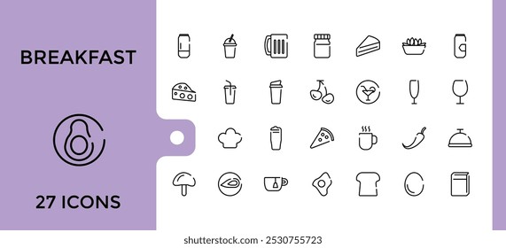Café da manhã estilo web ícones conjunto. Coleção de ícones de comida, funchoose, molusco, frango chinês, kebab e muito mais. Bule do símbolo de estrutura de tópicos.