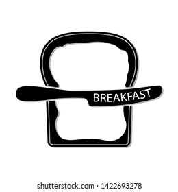 Breakfast logo. Cafe or snack emblem.breads and butter knife with lettering 'BREAKFAST' isolated on white background vector design.