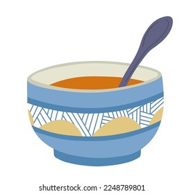 Frühstück oder Mittagessen in einem Café, einzelne Tasse Kräutertee mit aromatischem Geschmack und Geruch. Leckeres Getränk mit warmer Temperatur, heißes Getränk. Diät und Ernährung Gleichgewicht. Vektorgrafik im Flachstil
