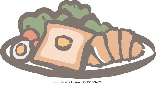 Breakfast lunch dinner plate illustration set