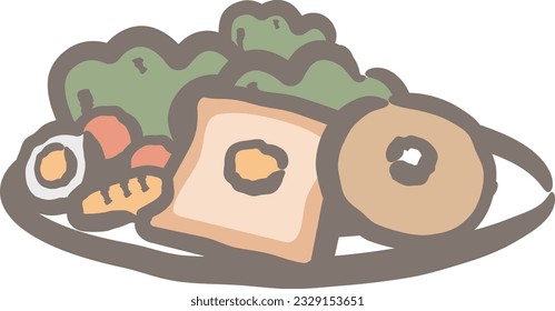 Breakfast lunch dinner plate illustration set