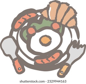 Breakfast lunch dinner plate illustration set