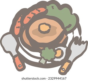 Breakfast lunch dinner plate illustration set