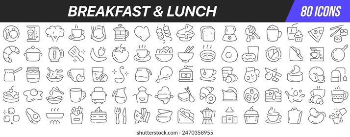 Breakfast and lunch line icons collection. Big UI icon set in a flat design. Thin outline icons pack. Vector illustration EPS10