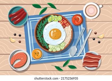 Breakfast and lunch plates illustration