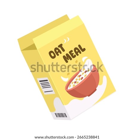 Breakfast meal. Oat meal box. Cereal box. Cereal with milk. Mockup product. Product design.