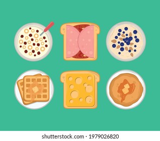 breakfast menu cereal bread ham waffle