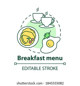 Breakfast menu concept icon. Morning tasty food offers. Limited lite meals . Day starters menu idea thin line illustration. Vector isolated outline RGB color drawing. Editable stroke