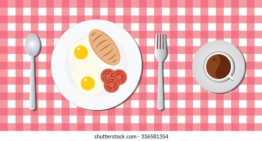 breakfast menu with egg bread tomato and coffee