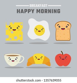 breakfast menu with flat style cartoon characters that look adorable and attractive