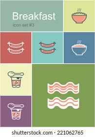 Breakfast menu food and drink icons. Set of editable vector color illustrations in Metro style.