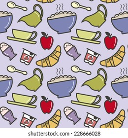Breakfast menu food and drinks seamless pattern. Editable vector illustration.