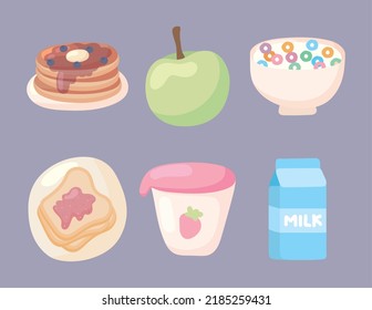 breakfast menu icons flat design