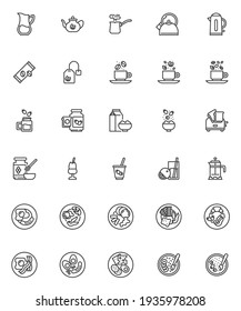 Breakfast menu line icons set. linear style symbols collection, outline signs pack. Breakfast food vector graphics. Set includes icons as cereal oatmeal porridge, pancakes, fried eggs and bacon, toast