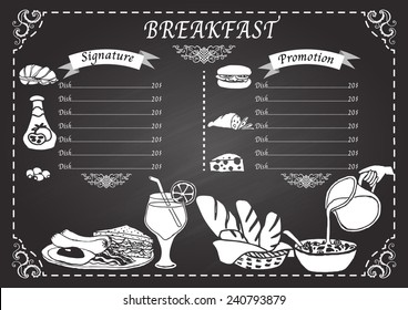 Breakfast menu on chalkboard design template