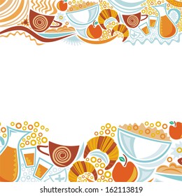 Breakfast menu orange juice cup coffee cup croissants apples muesli vector illustration