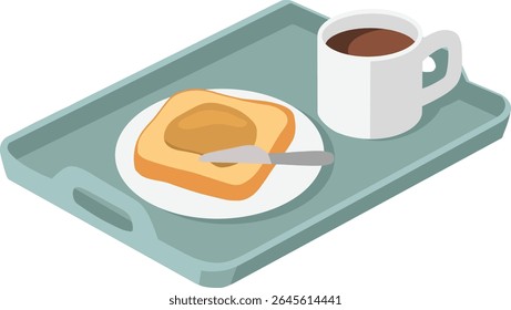 Breakfast menu of Peanut Butter Bread and a cup of Coffee on tray editable vector design illustration