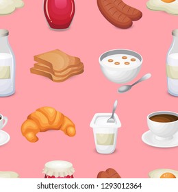 Breakfast menu seamless vector pattern.