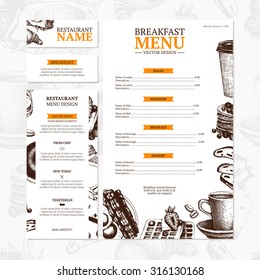 Breakfast Menu Template. Cafe Or Restaurant Identity. Vector Vintage  Illustration