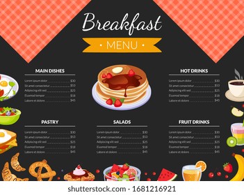 Breakfast Menu Template for Restaurant and Cafe Including Vector Illustration