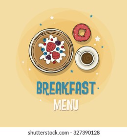 Breakfast menu, top view of meal, vector illustration