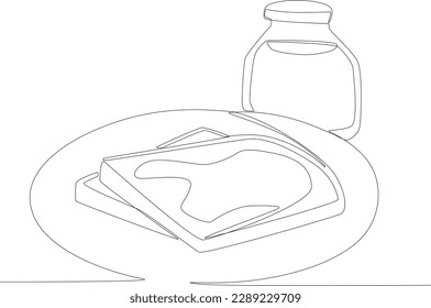 Breakfast menu two slices bread   bottle milk  Breakfast one  line drawing