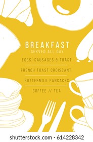 Breakfast menu vector design. Hand drawn breakfast food. Cropped with clipping mask
