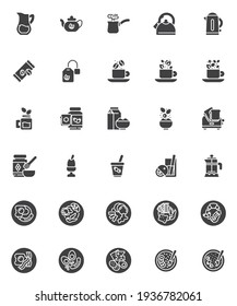 Breakfast menu vector icons set, modern solid symbol collection, filled style pictogram pack. Signs, logo illustration. Set includes icons as cereal oatmeal porridge, pancakes, fried eggs bacon, toast