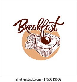 breakfast menu, vector illustration of traditional morning food and lettering composition