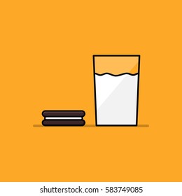 Breakfast milk and biscuit icon set