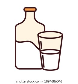 botella de leche de desayuno y línea de taza y ilustración vectorial estilo relleno