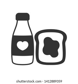 Breakfast. Milk and Bread jam glyph icon illustration 