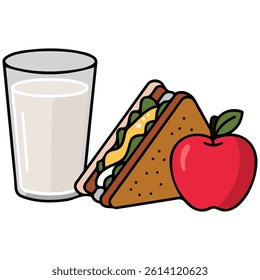 Breakfast with milk isolated vector illustration on white background