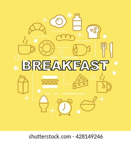 breakfast minimal outline icons, vector pictogram set