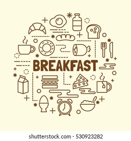 breakfast minimal thin line icons set, vector illustration design elements