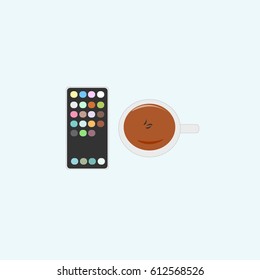 Breakfast with a mobile phone