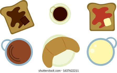 Breakfast morning food drink sweet table set vector