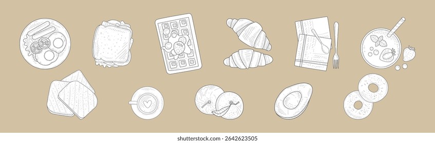 Breakfast and Morning Food Hand Drawn Product Vector Set