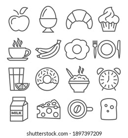 Breakfast and Morning Line Icons on white background